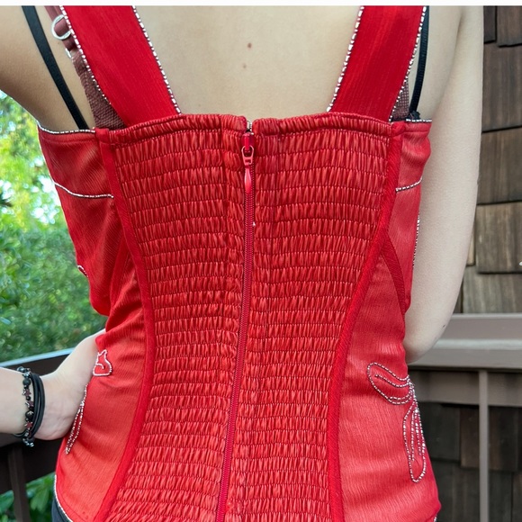 La Perla red silk blend bustier with micro beading trim & accents Italy fits 4/6 - Picture 7 of 16